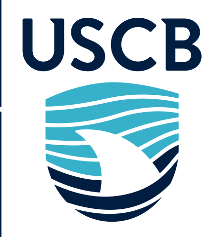 USCB wordmark with shark fin, color variant, cell 36