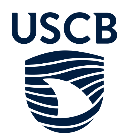 USCB wordmark with shark fin, color variant, cell 39