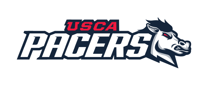 USCA Pacers wordmark with mascot head, color variant, cell 3