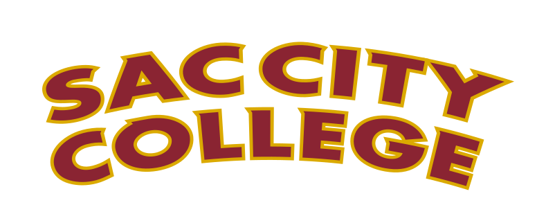 SAC CITY COLLEGE, stacked, arched, red and gold variant, cell 10