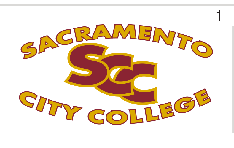 SACRAMENTO SCC CITY COLLEGE lockup, red and gold variant, cell 17