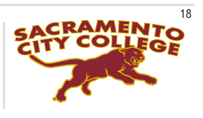 SACRAMENTO CITY COLLEGE with panther, red and gold variant, cell 18
