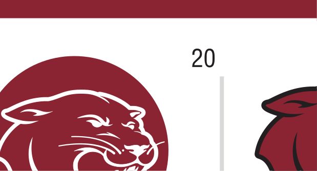 panther head, maroon and white on maroon circle variant, cell 20