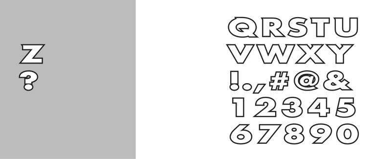 SCC font, maroon fill with gold outline variant, cell 38
