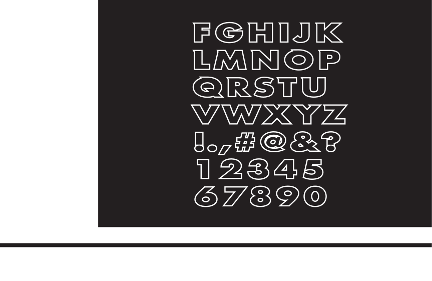 SCC font, white fill with maroon outline on black variant, cell 45