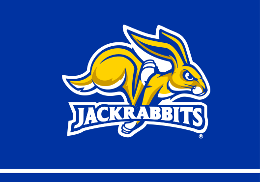 Jackrabbit head with wordmark, embroidery full color on blue variant, cell 64