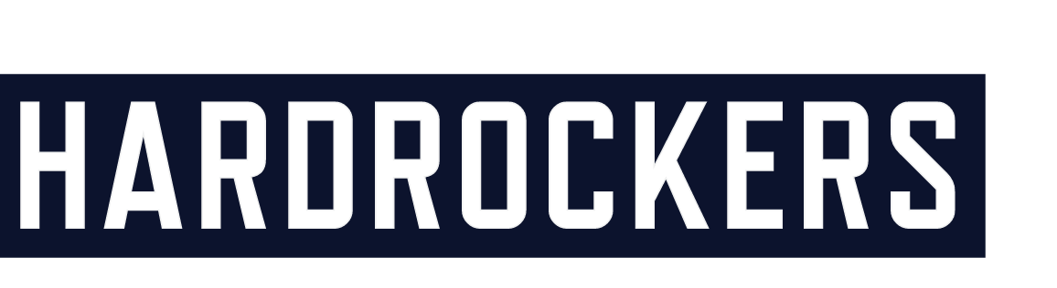 HARDROCKERS wordmark, white on navy variant