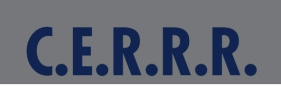 C.E.R.R.R. wordmark, navy on grey background variant