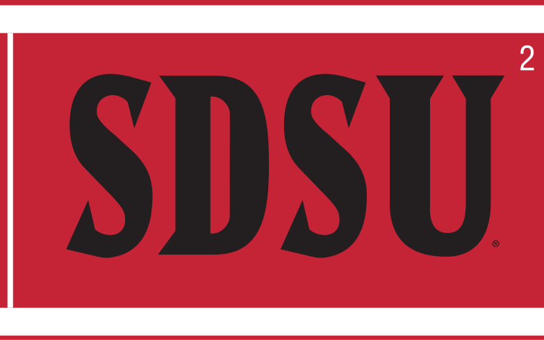 SDSU wordmark, black on red variant, cell 25