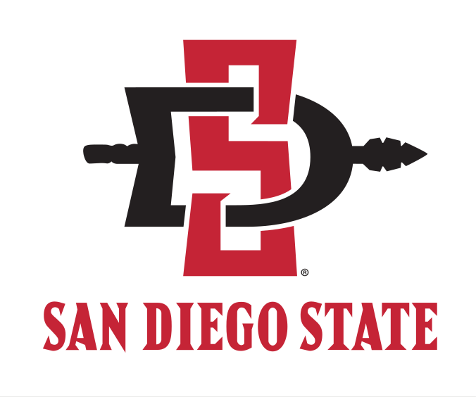 SD logo with SAN DIEGO STATE, red and black on white variant, cell 28