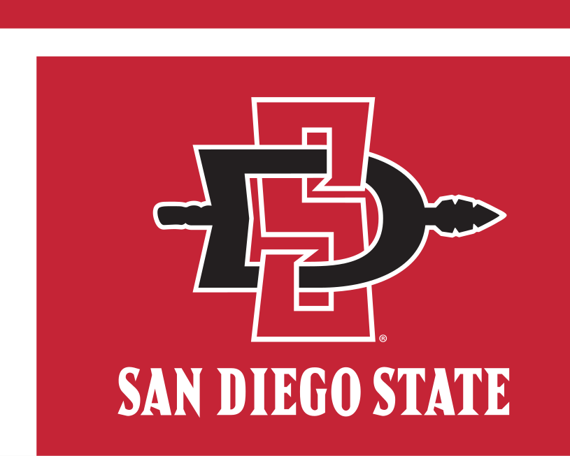 SD logo with SAN DIEGO STATE, white and black on red variant, cell 29