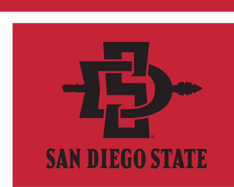 SD logo with SAN DIEGO STATE, black on red variant, cell 32