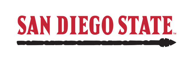 San Diego State wordmark with spear, red and black variant, cell 46
