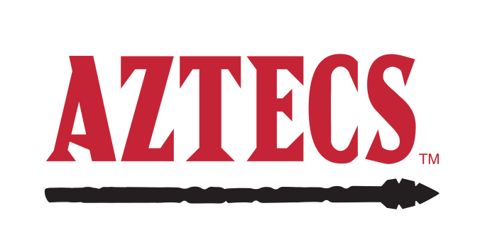 Aztecs wordmark with spear, red and black variant, cell 58