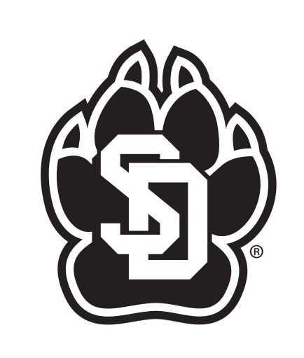 paw print with SD, black and white variant