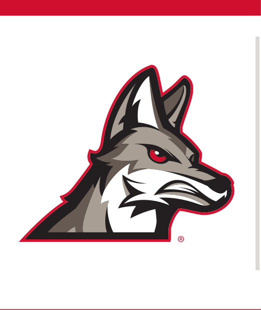 coyote head, color with red outline on grey background variant