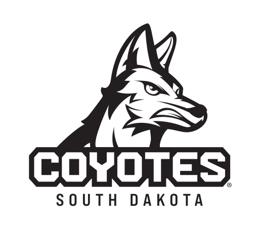 coyote head with COYOTES SOUTH DAKOTA wordmark, black and white variant