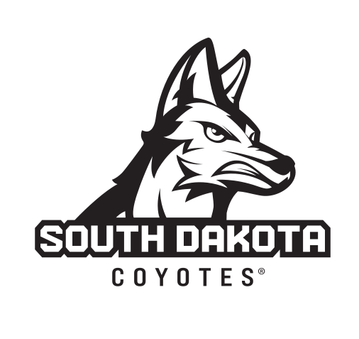coyote head with SOUTH DAKOTA COYOTES wordmark, black and white variant