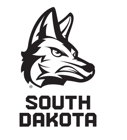 coyote head with SOUTH DAKOTA wordmark, black and white variant