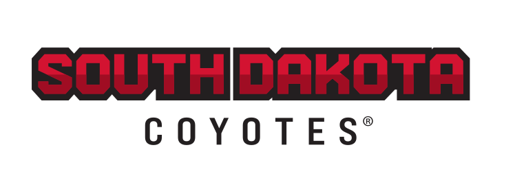 SOUTH DAKOTA COYOTES wordmark, red/black on white variant