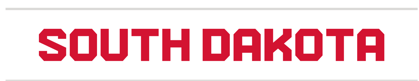 SOUTH DAKOTA horizontal wordmark, red on white variant