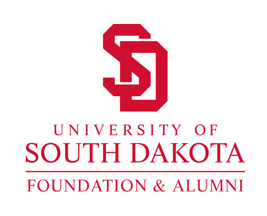 University of South Dakota Foundation & Alumni logo, stacked, black SD variant