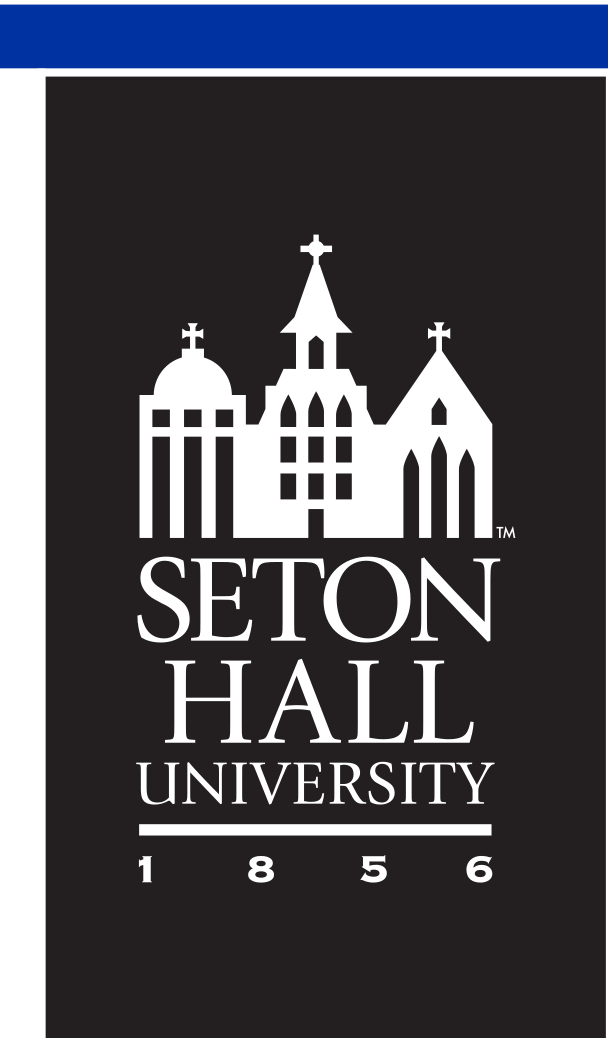 Seton Hall University logo, vertical, white on black variant, cell 5