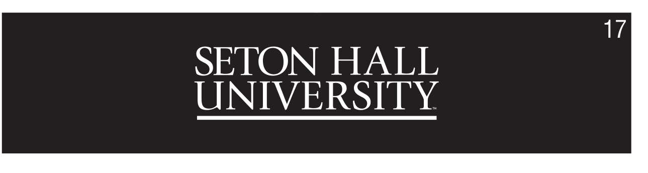 Seton Hall University wordmark, two-line, white on black variant, cell 17