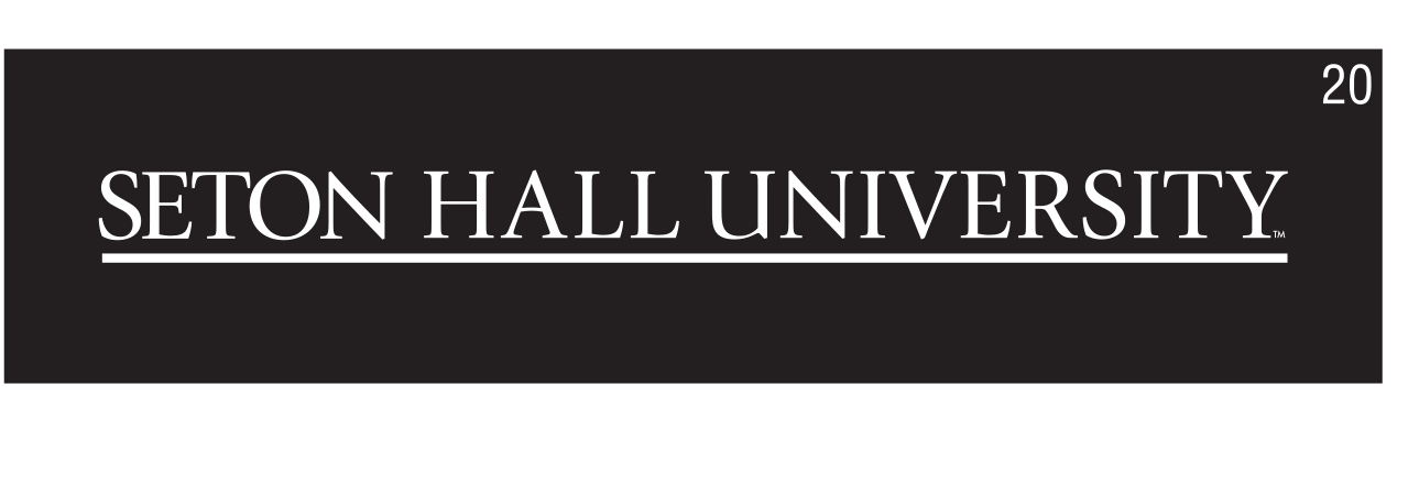 Seton Hall University wordmark, single-line, white on black variant, cell 20