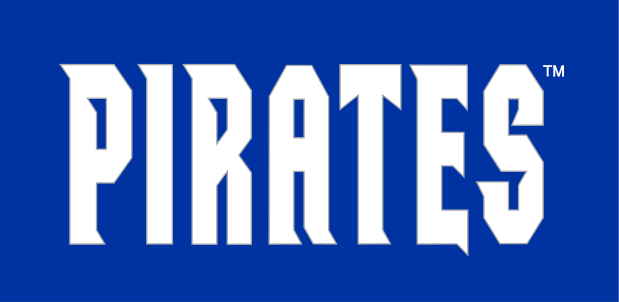 Pirates wordmark, white on blue variant, cell 34