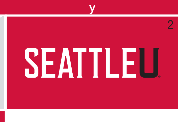 Seattle U wordmark, white/black on red variant, cell 2