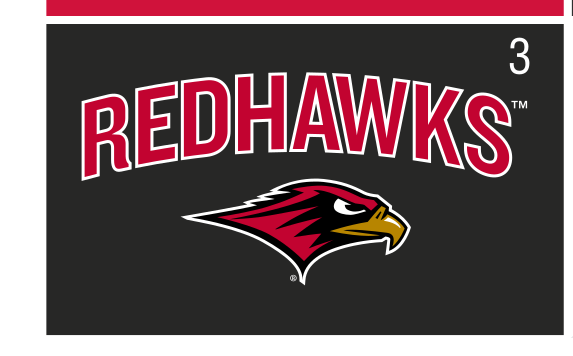 Redhawks mascot lockup, color on black variant, cell 36