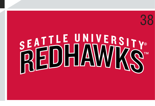 Seattle University Redhawks wordmark lockup, color on red variant, cell 38