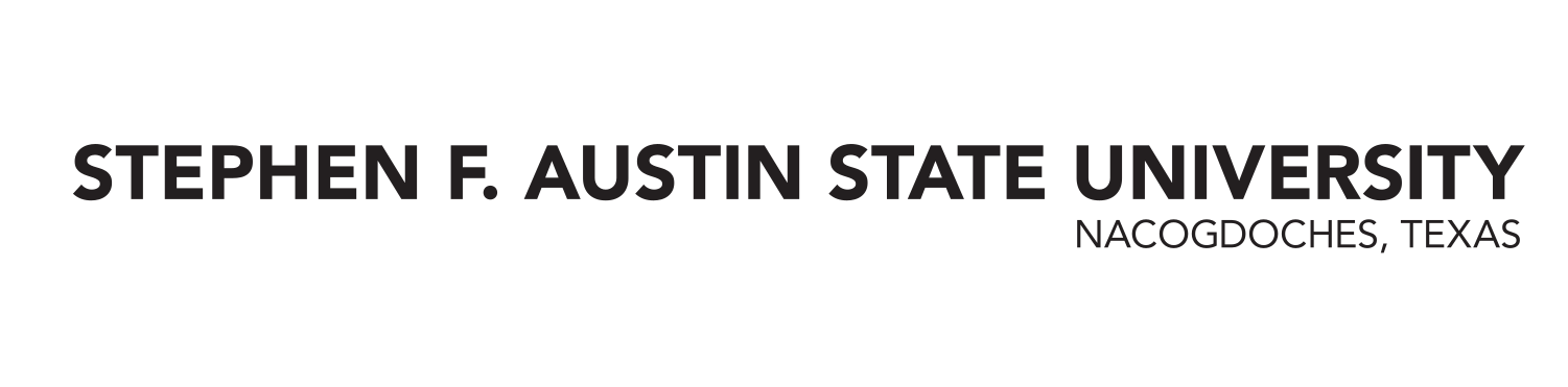 Stephen F. Austin State University wordmark with city, black variant, cell 35