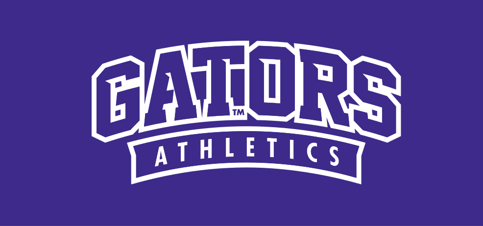 GATORS ATHLETICS wordmark, white on purple variant, cell 50