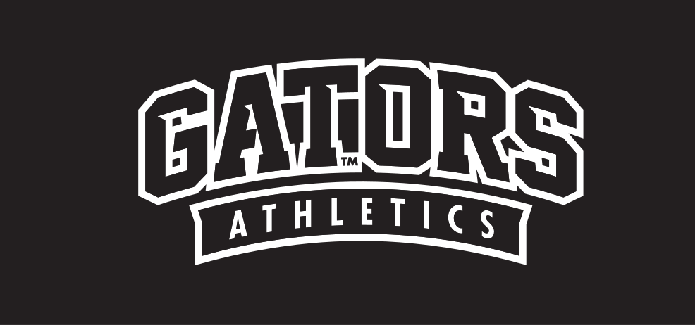 GATORS ATHLETICS wordmark, white on black variant, cell 51