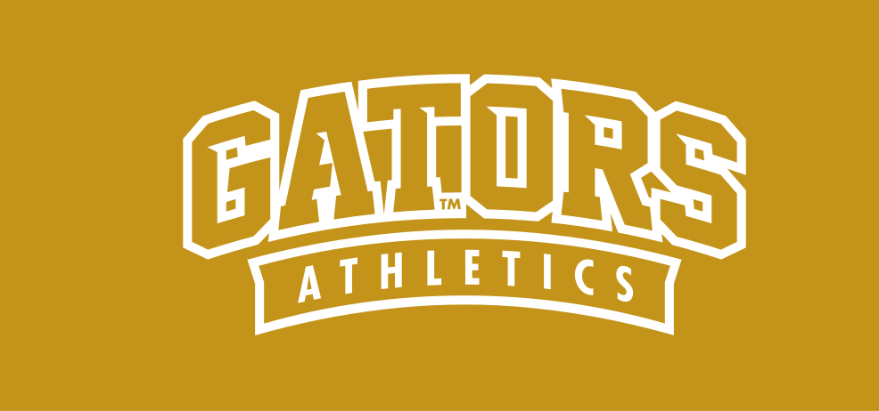 GATORS ATHLETICS wordmark, white on gold variant, cell 52