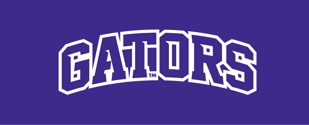 GATORS arched wordmark, white on purple variant, cell 54