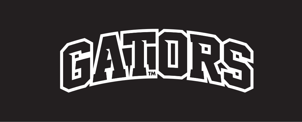 GATORS arched wordmark, white on black variant, cell 55