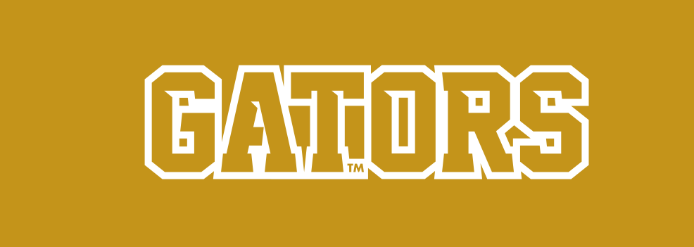 GATORS straight wordmark, white on gold variant, cell 60