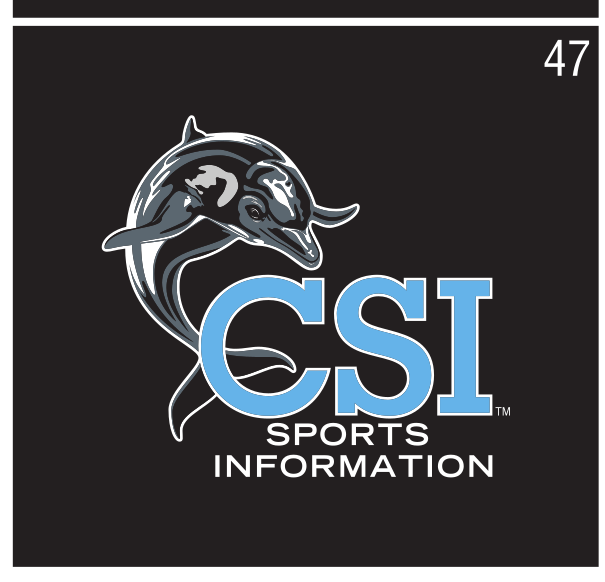 CSI dolphin logo, Sports Information, black background variant, cell 47