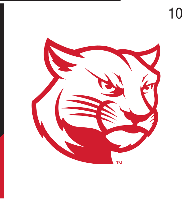 Cougar head logo, red/white on white variant, cell 10
