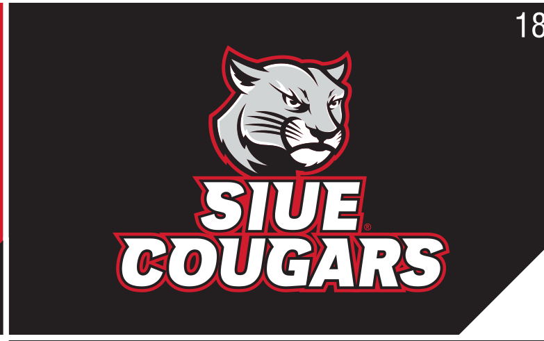 Cougar head logo with SIUE COUGARS wordmark, grey on black variant, cell 18