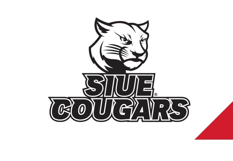 Cougar head logo with SIUE COUGARS wordmark, black/white on white variant, cell 20
