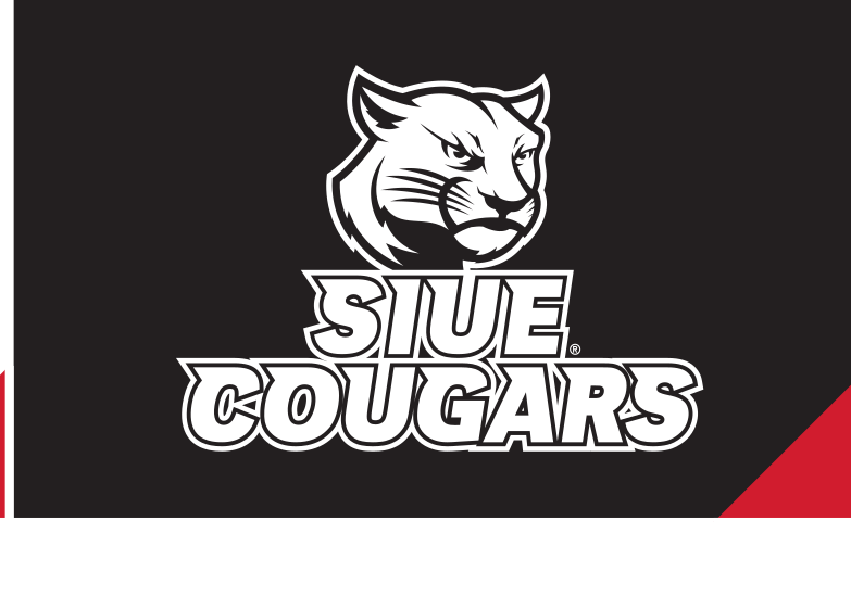 Cougar head logo with SIUE COUGARS wordmark, black/white on black variant, cell 21