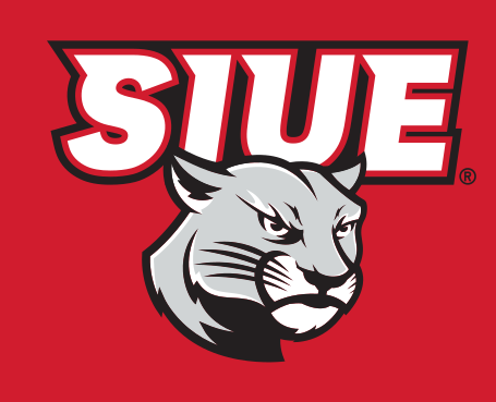 SIUE cougar logo, grayscale on red variant, cell 28