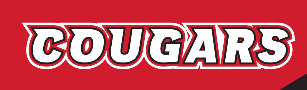 COUGARS wordmark, grayscale on red variant, cell 37