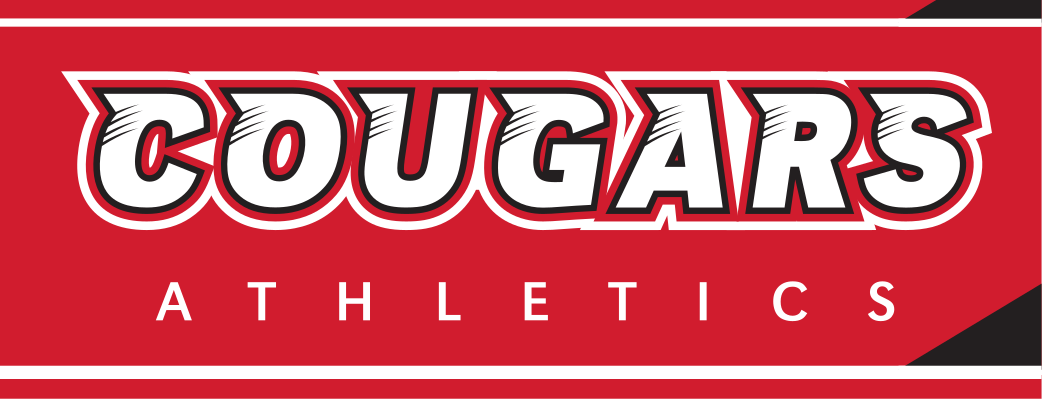 COUGARS ATHLETICS wordmark, full color on red variant, cell 39