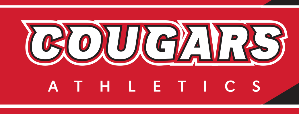 COUGARS ATHLETICS wordmark, grayscale on red variant, cell 40