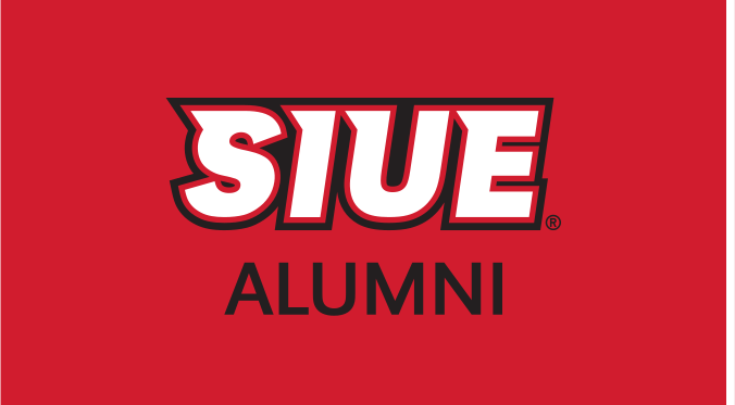 SIUE Alumni Spirit Mark, white/black on red variant, cell 65